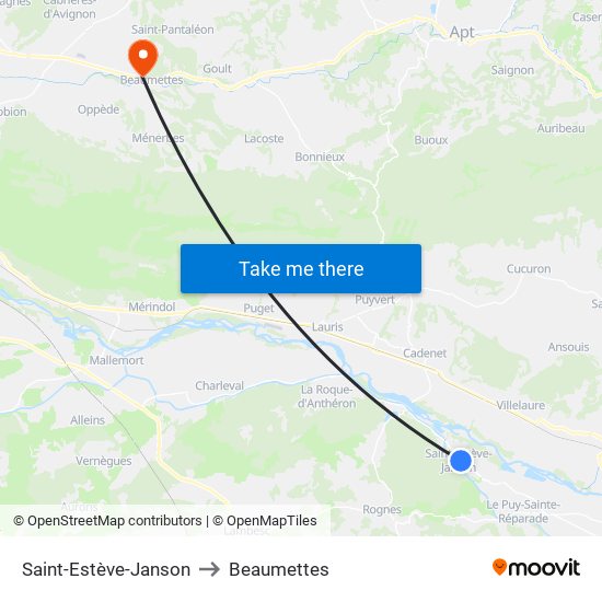 Saint-Estève-Janson to Beaumettes map
