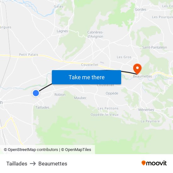 Taillades to Beaumettes map