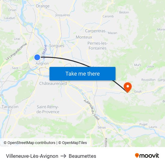 Villeneuve-Lès-Avignon to Beaumettes map