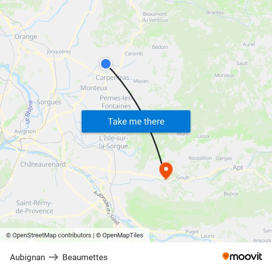 Aubignan to Beaumettes map