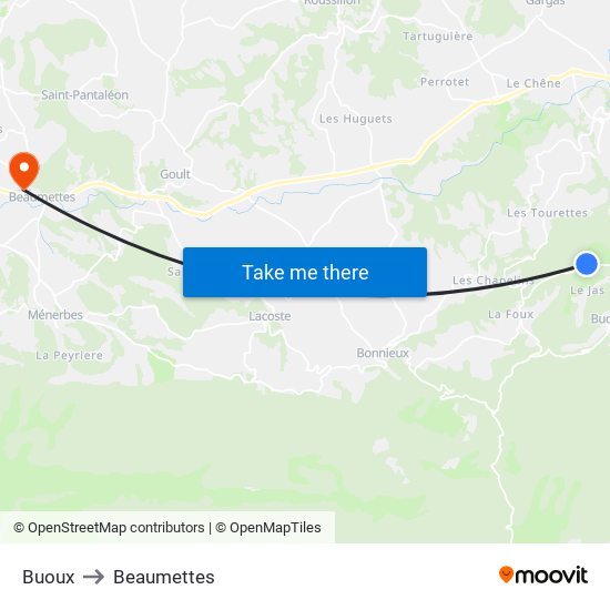 Buoux to Beaumettes map