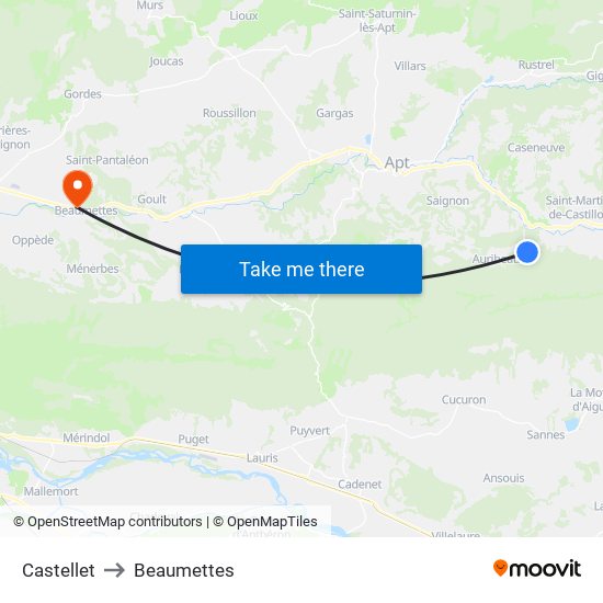 Castellet to Beaumettes map