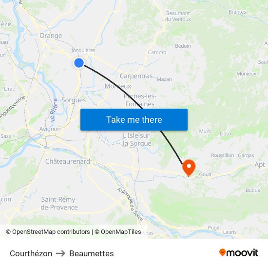 Courthézon to Beaumettes map
