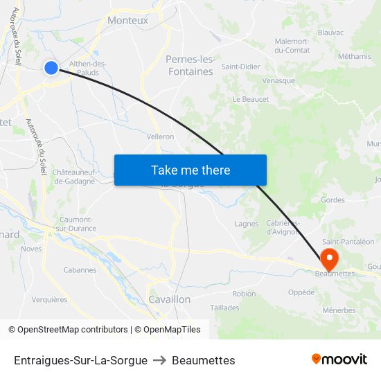 Entraigues-Sur-La-Sorgue to Beaumettes map