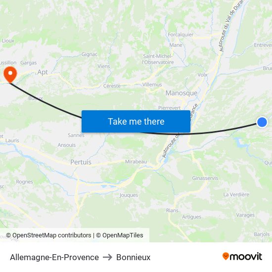 Allemagne-En-Provence to Bonnieux map