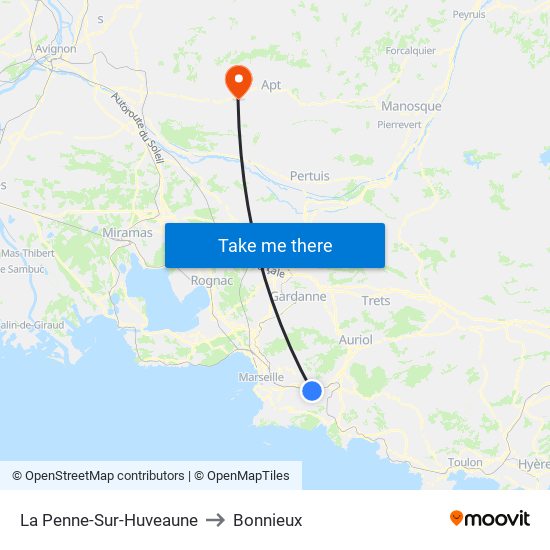 La Penne-Sur-Huveaune to Bonnieux map