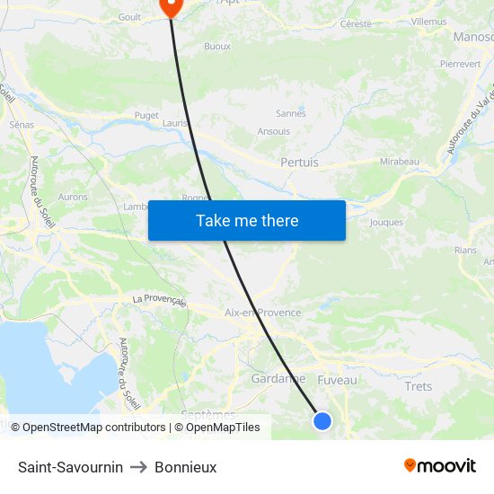 Saint-Savournin to Bonnieux map