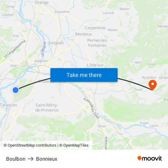 Boulbon to Bonnieux map