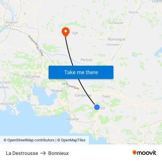 La Destrousse to Bonnieux map