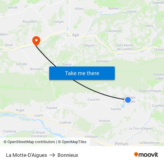 La Motte-D'Aigues to Bonnieux map