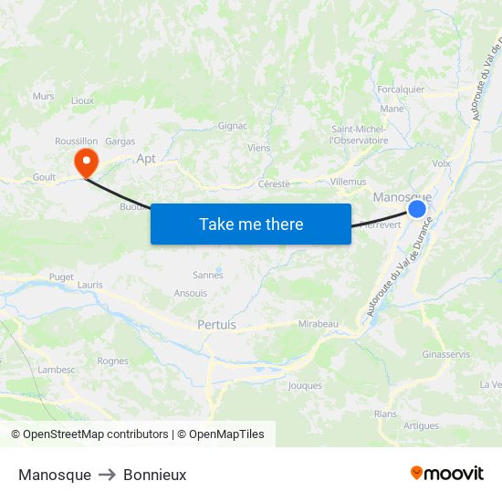 Manosque to Bonnieux map