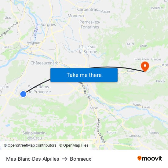 Mas-Blanc-Des-Alpilles to Bonnieux map