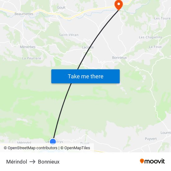 Mérindol to Bonnieux map