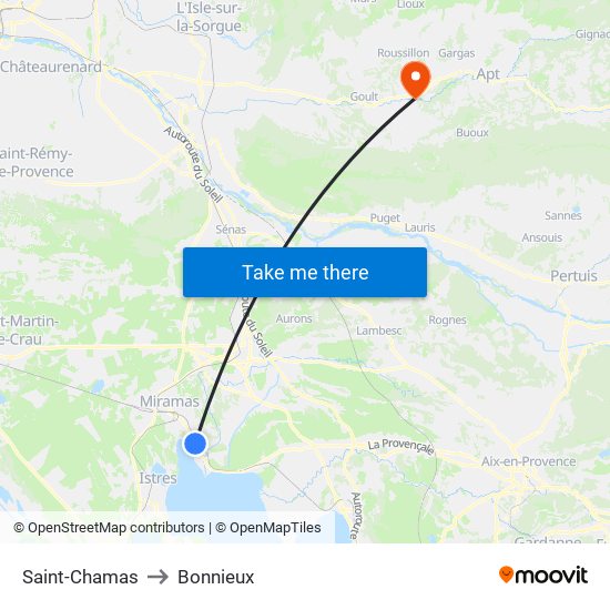 Saint-Chamas to Bonnieux map