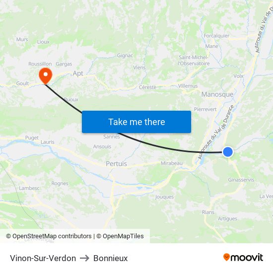 Vinon-Sur-Verdon to Bonnieux map