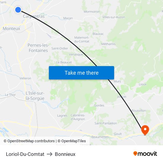 Loriol-Du-Comtat to Bonnieux map