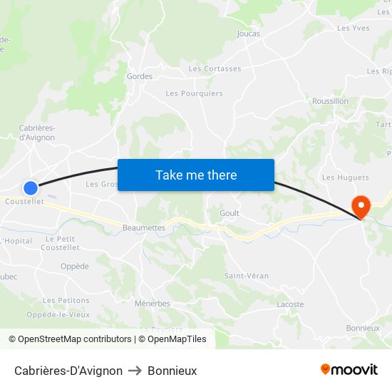 Cabrières-D'Avignon to Bonnieux map