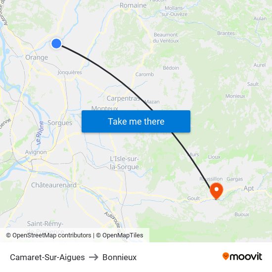 Camaret-Sur-Aigues to Bonnieux map