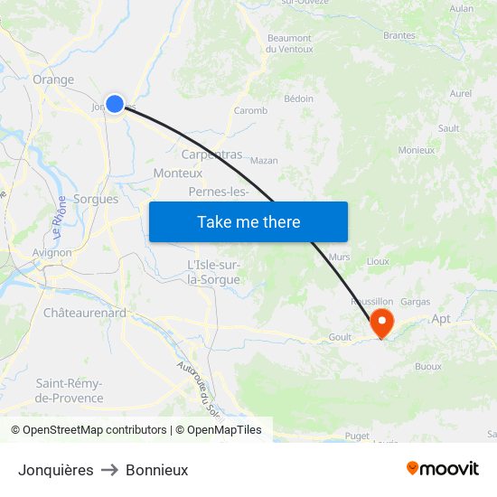 Jonquières to Bonnieux map