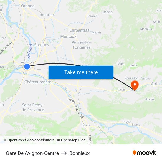 Gare De Avignon-Centre to Bonnieux map