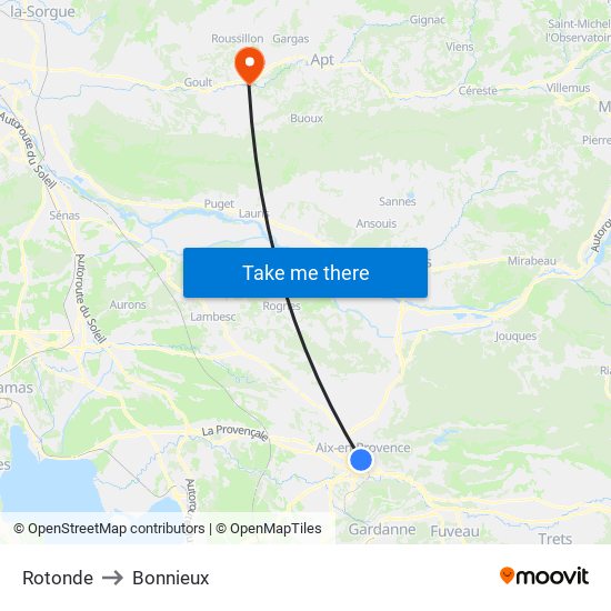 Rotonde to Bonnieux map