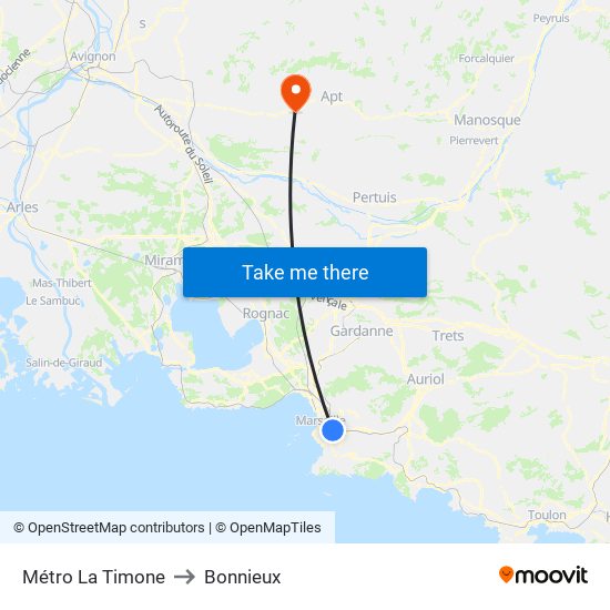 Métro La Timone to Bonnieux map