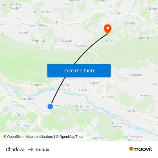 Charleval to Buoux map