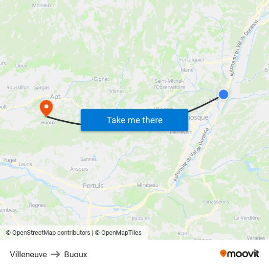 Villeneuve to Buoux map