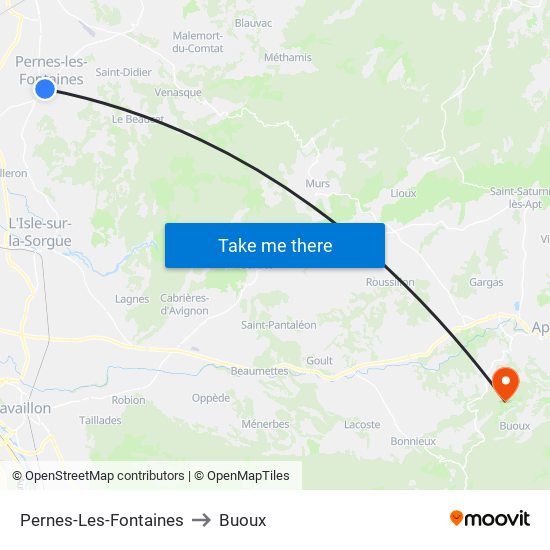 Pernes-Les-Fontaines to Buoux map