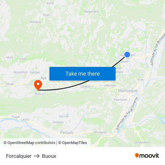 Forcalquier to Buoux map