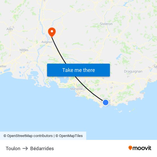 Toulon to Bédarrides map