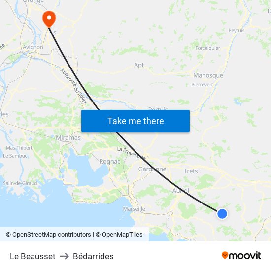 Le Beausset to Bédarrides map