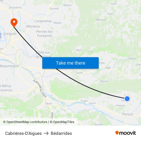 Cabrières-D'Aigues to Bédarrides map