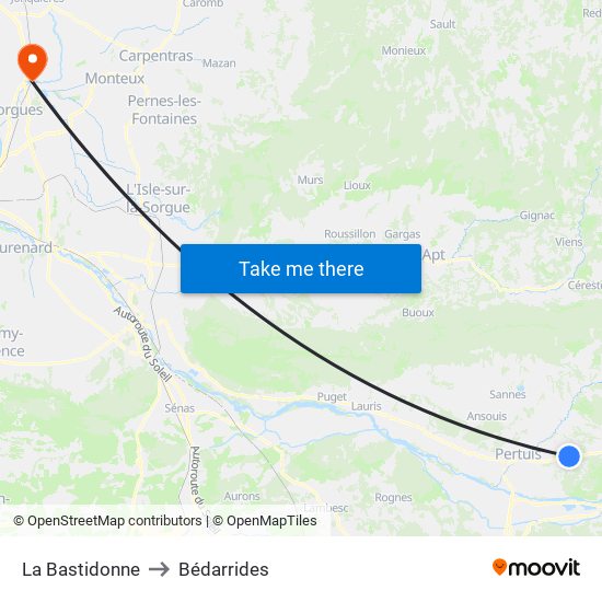 La Bastidonne to Bédarrides map