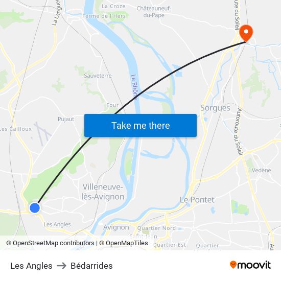 Les Angles to Bédarrides map