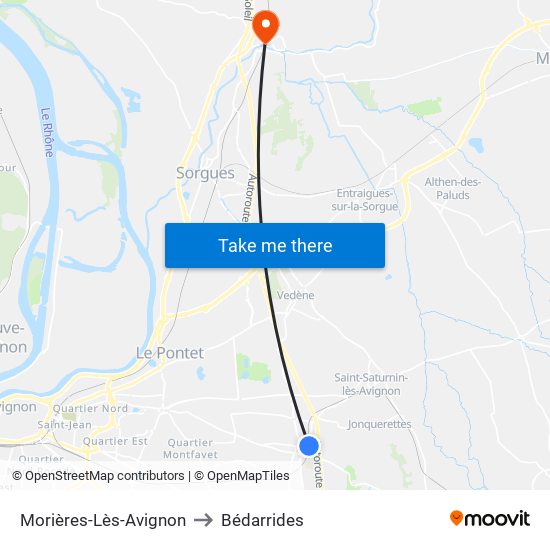 Morières-Lès-Avignon to Bédarrides map