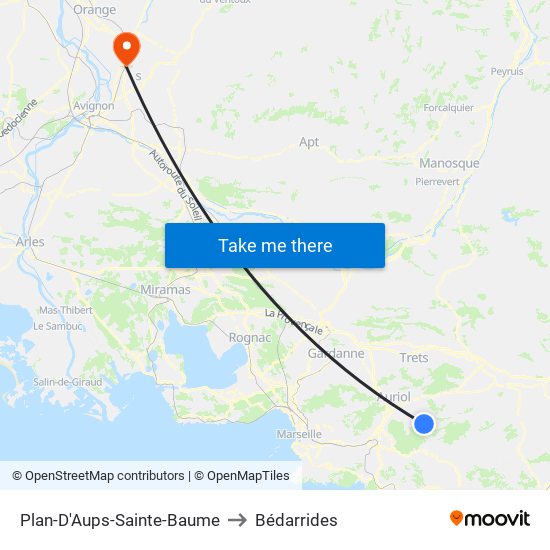 Plan-D'Aups-Sainte-Baume to Bédarrides map