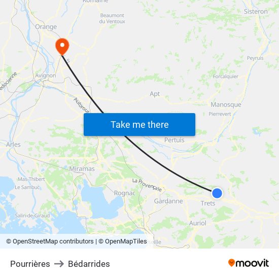 Pourrières to Bédarrides map