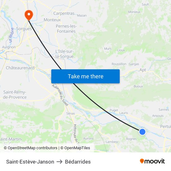 Saint-Estève-Janson to Bédarrides map