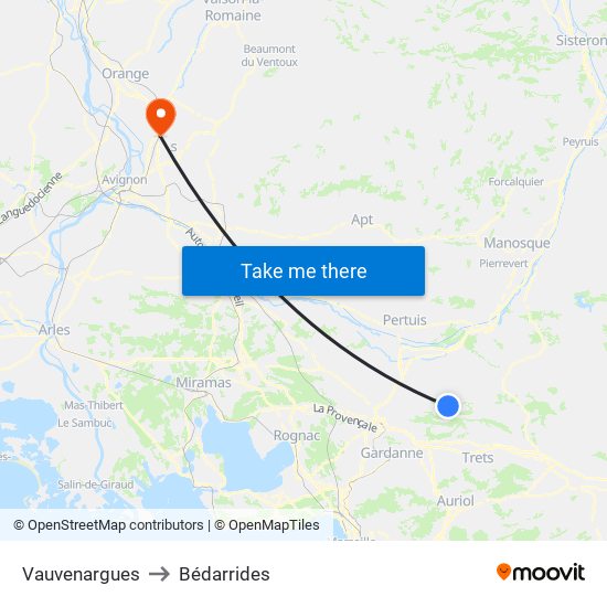 Vauvenargues to Bédarrides map