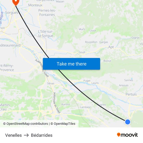 Venelles to Bédarrides map