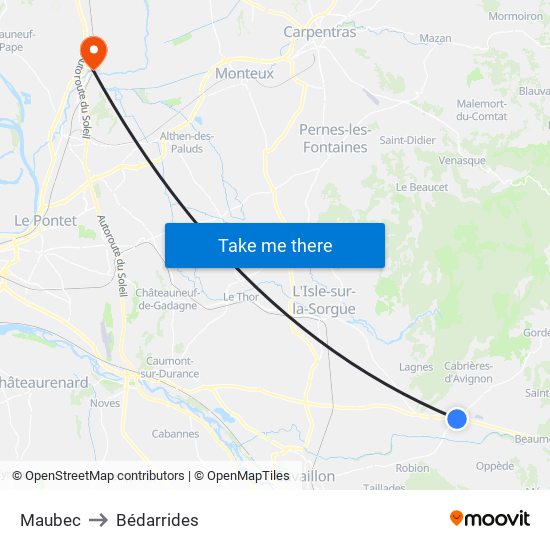 Maubec to Bédarrides map