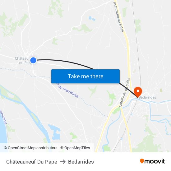 Châteauneuf-Du-Pape to Bédarrides map