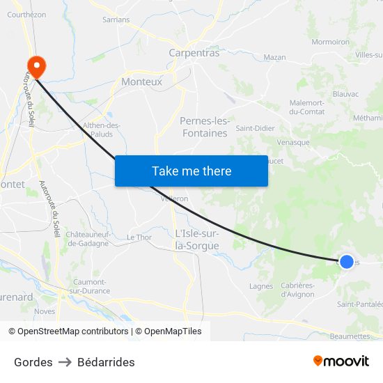 Gordes to Bédarrides map
