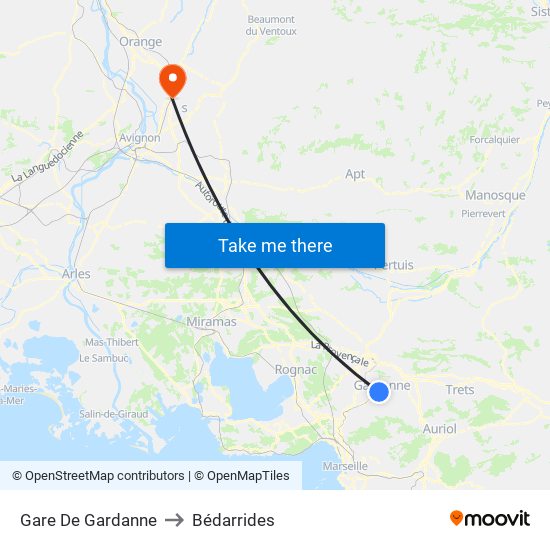 Gare De Gardanne to Bédarrides map