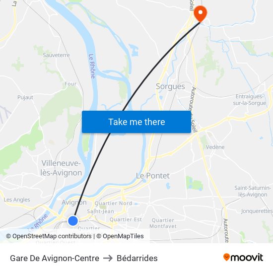 Gare De Avignon-Centre to Bédarrides map