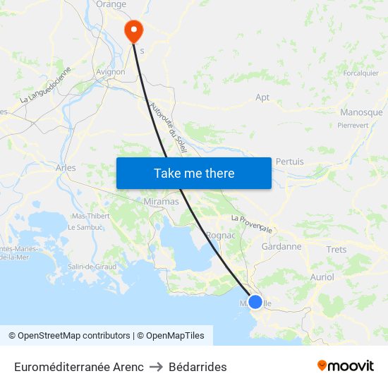 Euroméditerranée Arenc to Bédarrides map