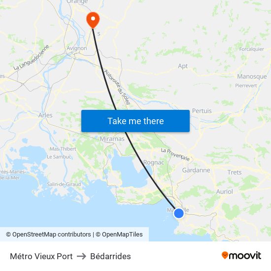 Métro Vieux Port to Bédarrides map