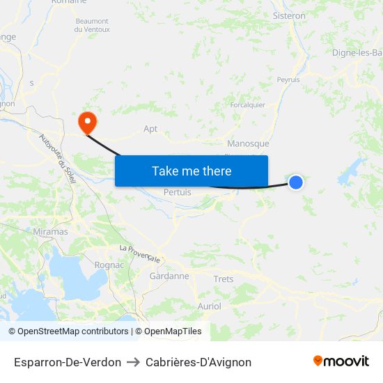 Esparron-De-Verdon to Cabrières-D'Avignon map