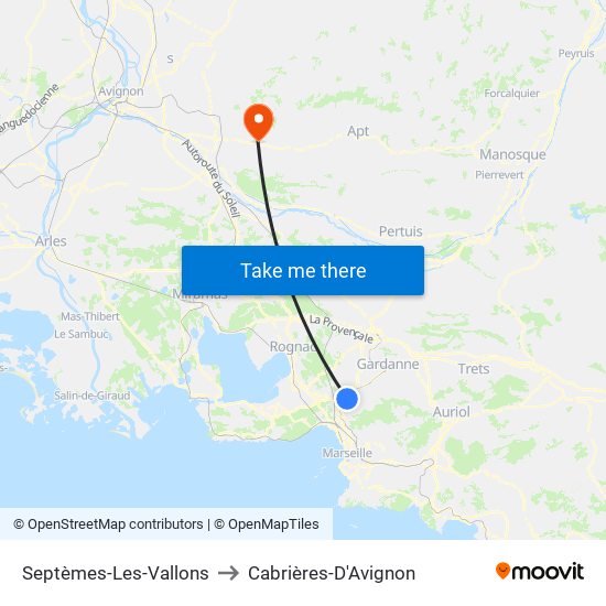 Septèmes-Les-Vallons to Cabrières-D'Avignon map